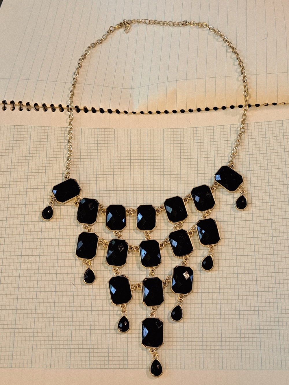 Gold-Tone Black Faceted Faux Gem Statement Necklace - Women Jewelry